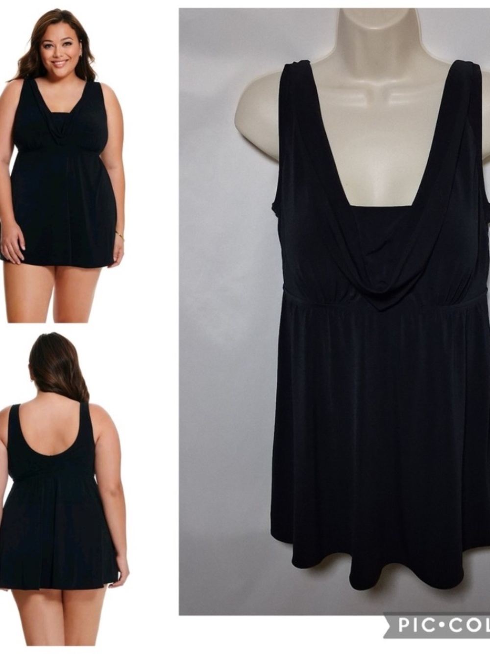 Womens Longitude Little Black Cowl Neck Swim Dress One Piece Size 12